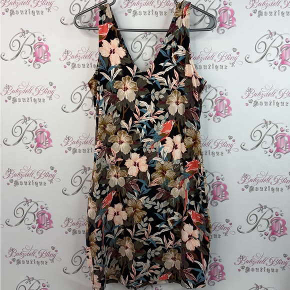 Dynamite dress flowers bird parrot tropical green black Multicolor Floral Dress - Picture 1 of 12